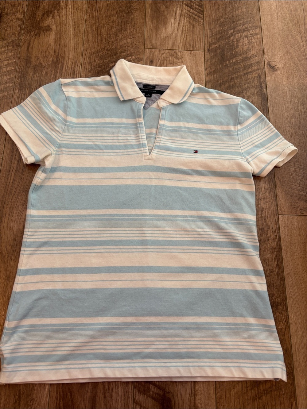Tommy Hilfiger Pale Blue & White Striped Polo Shirt
